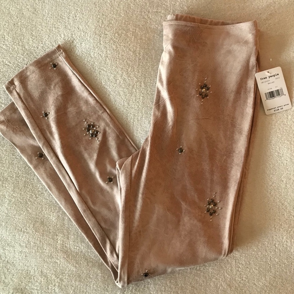 🌸Free People Women's Pants NWT 27 STUDDED RHINESTONES SUEDE LIKE